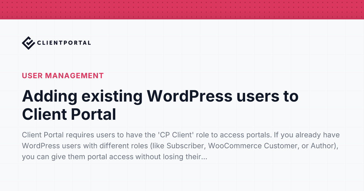 Adding existing WordPress users to Client Portal | Client Portal Help ...