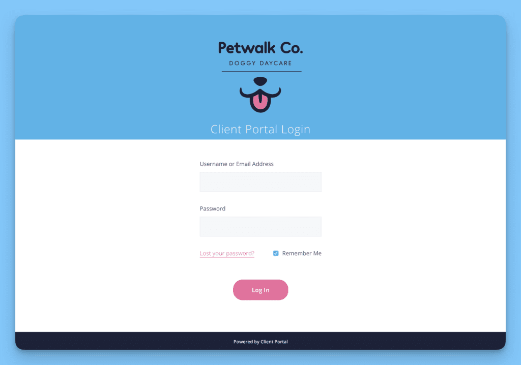 An example of the Client Portal login page