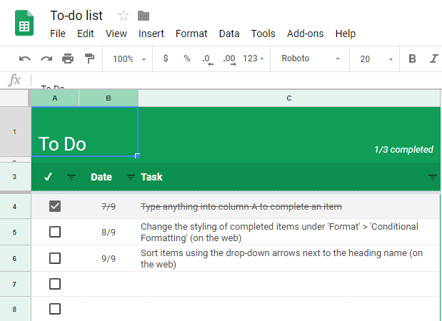 google todolist sheet