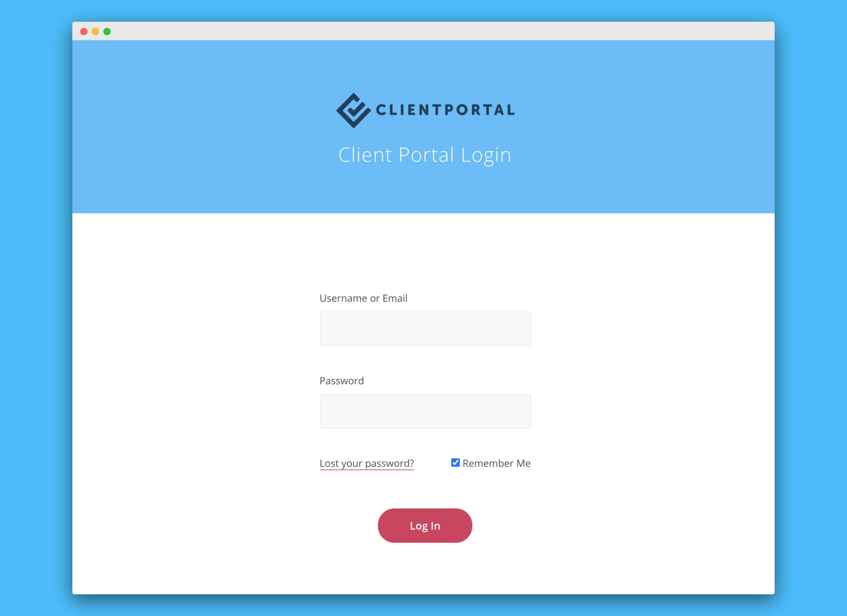 Screenshot of Client Portal login page