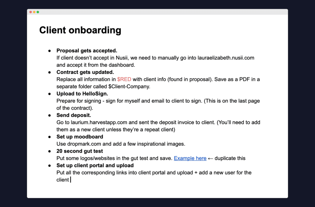Example of a basic onboarding SOP