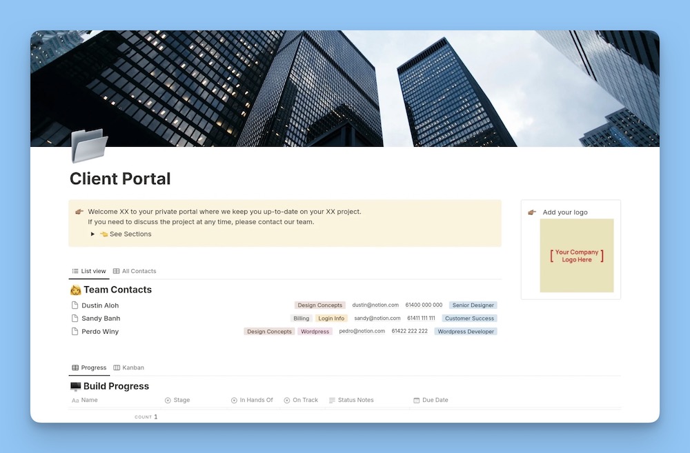 Screenshot of Notion's customer portal
