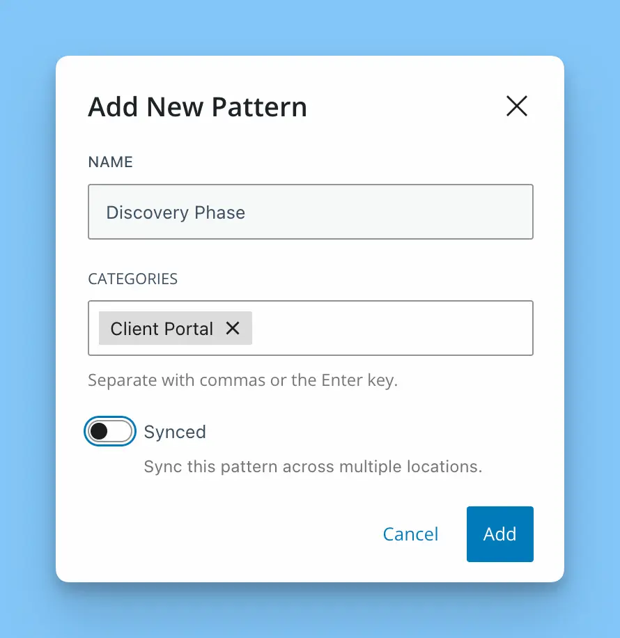 Screenshot: Create pattern dialog